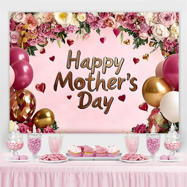 Toile de fond Fête des Mères Personnalisable Arche de Roses et Ballons GQ3-140