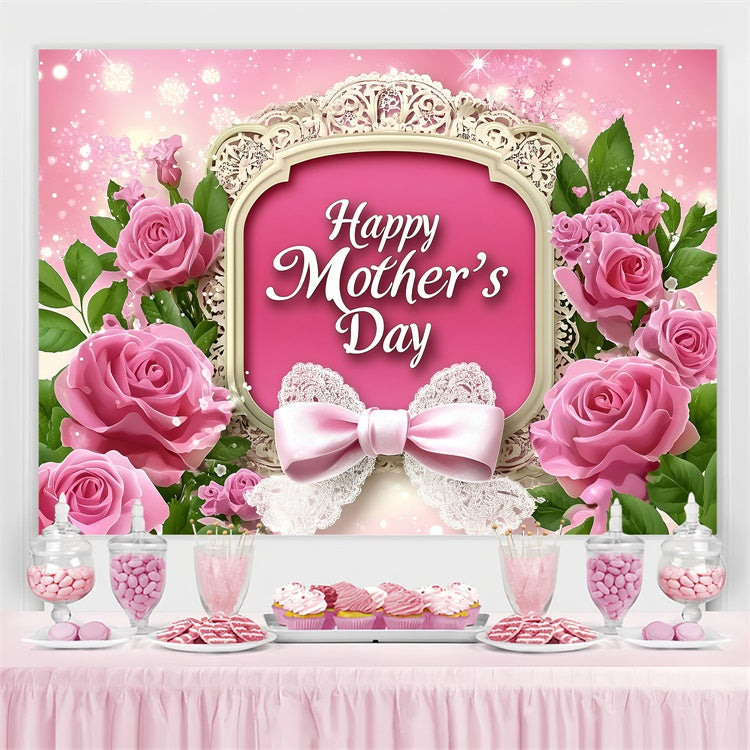 Toile de fond Fête des Mères Personnalisable Nœud Dentelle Rose Élégant GQ3-147