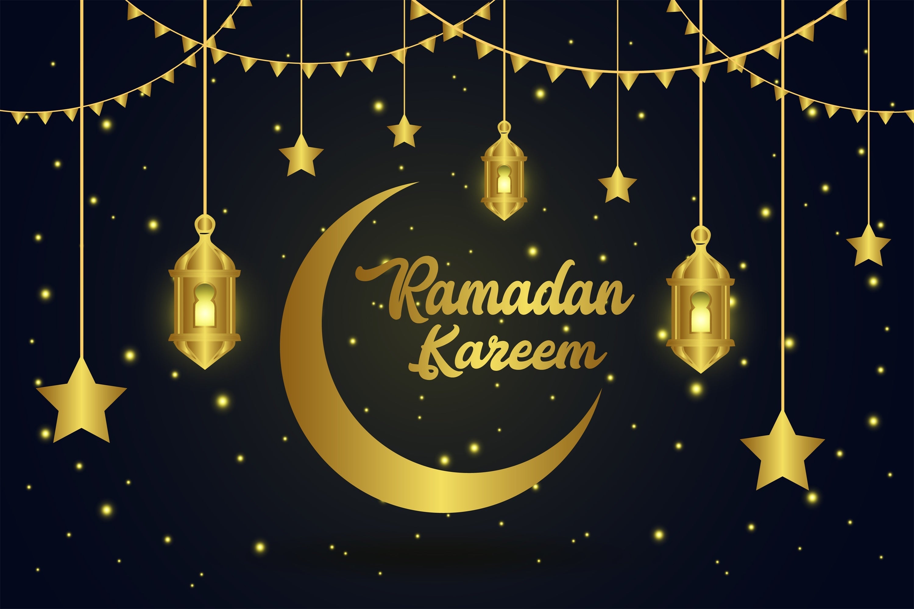 Toile de fond Ramadan Mubarak Étoiles Dorées Lanternes GQ3-16