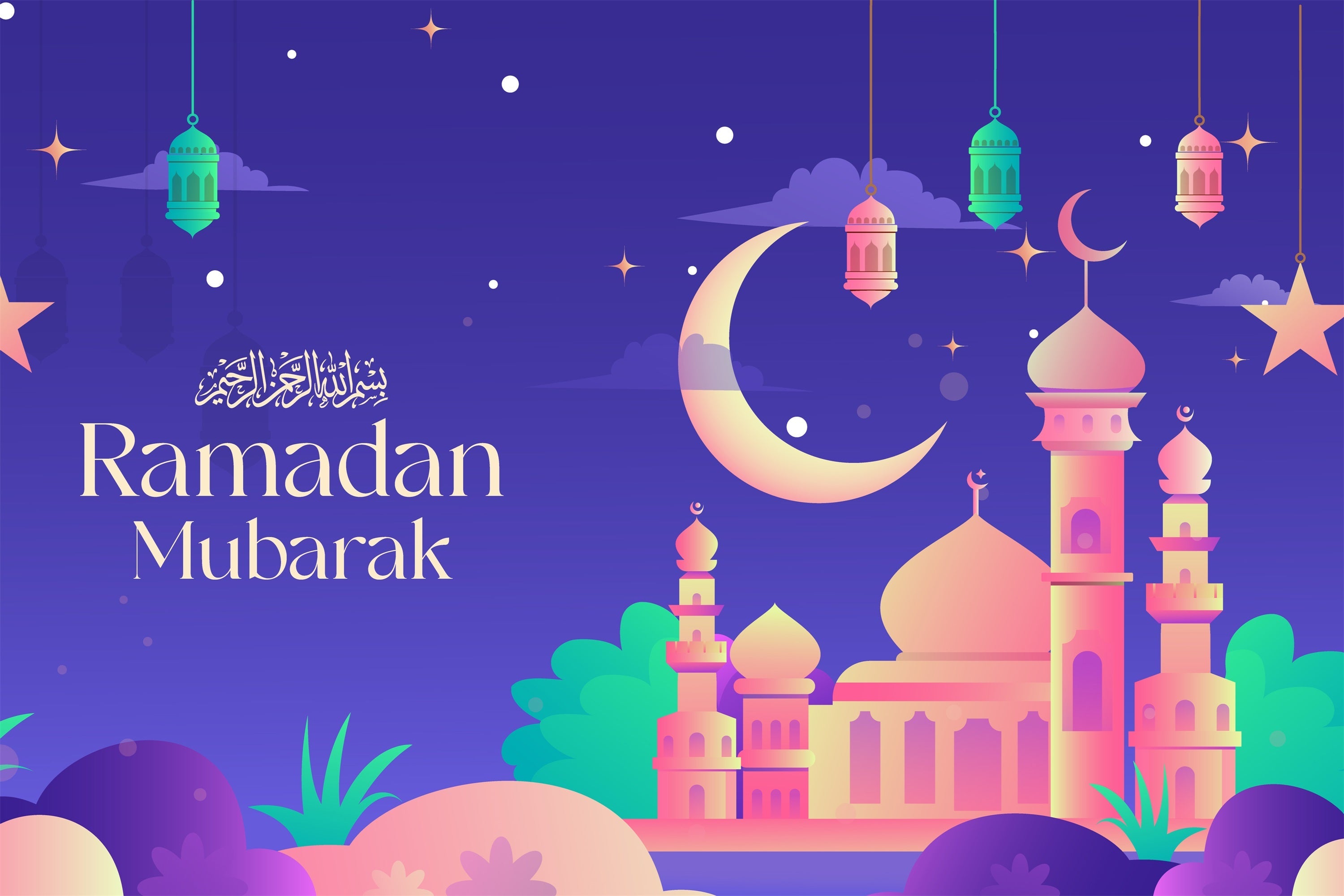 Toile de fond Ramadan Célébration Crépuscule Coloré Mosquée GQ3-18