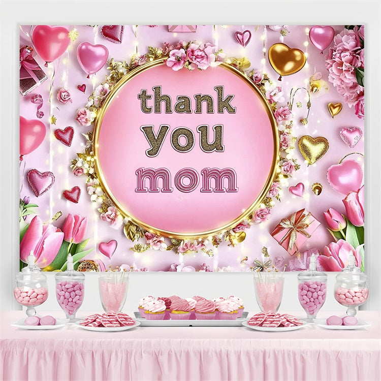 Toile de fond Fête des Mères Personnalisable Ballons Cœur Lumineux et Fleurs GQ3-200