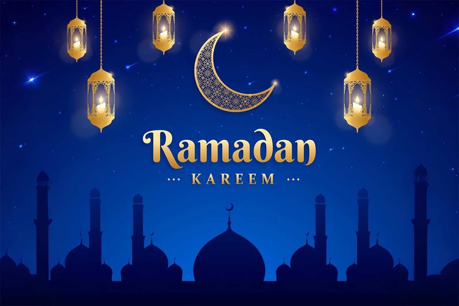 Toile de fond Ramadan Nuit Croissant Doré Lanterne GQ3-21
