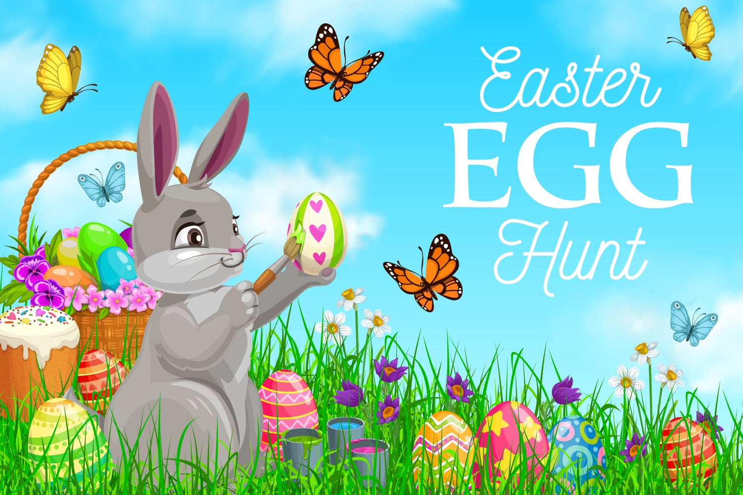 Toile de fond Pâques Ciel Bleu Papillon Personnalisée GQ3-214