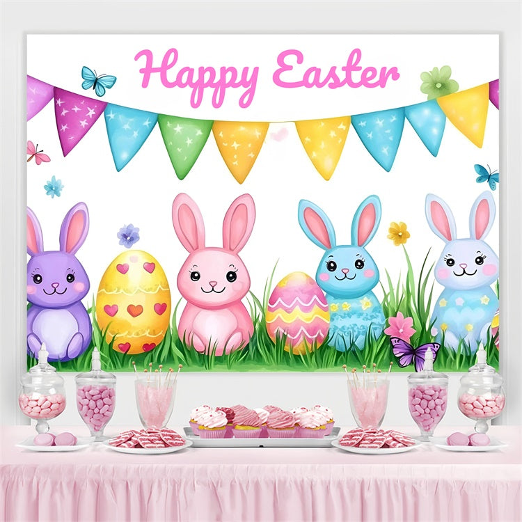Toile de fond Studio Photo Pâques Lapin Coloré Dessin Animé Personnalisée GQ3-215