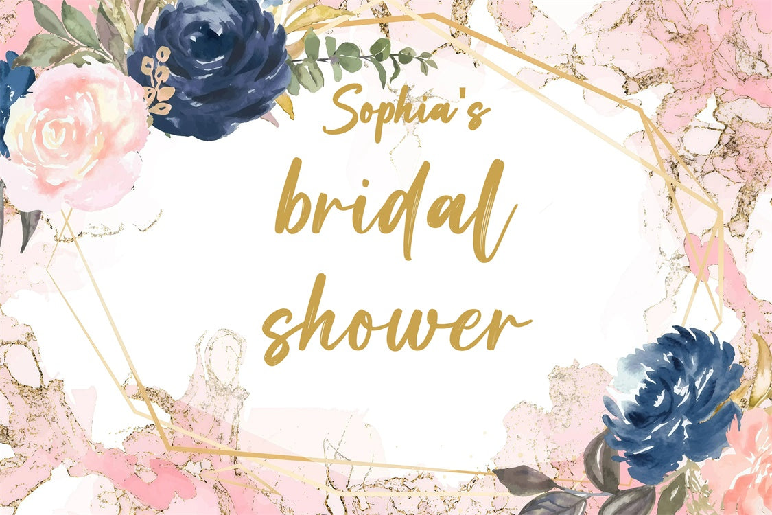 Toile de fond Bridal Shower Personnalisable Élégantes Fleurs Aquarelle GQ3-218