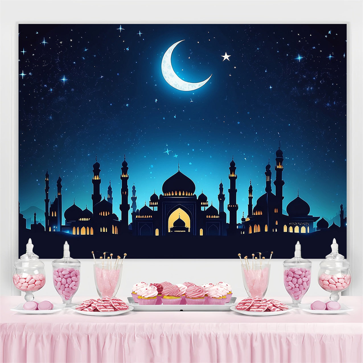 Toile de fond Ramadan Mubarak Palais Lumineux Croissant GQ3-22