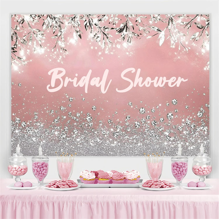 Toile de fond Photo Mariage Personnalisable Feuilles Pailletées Argent Rose GQ3-221