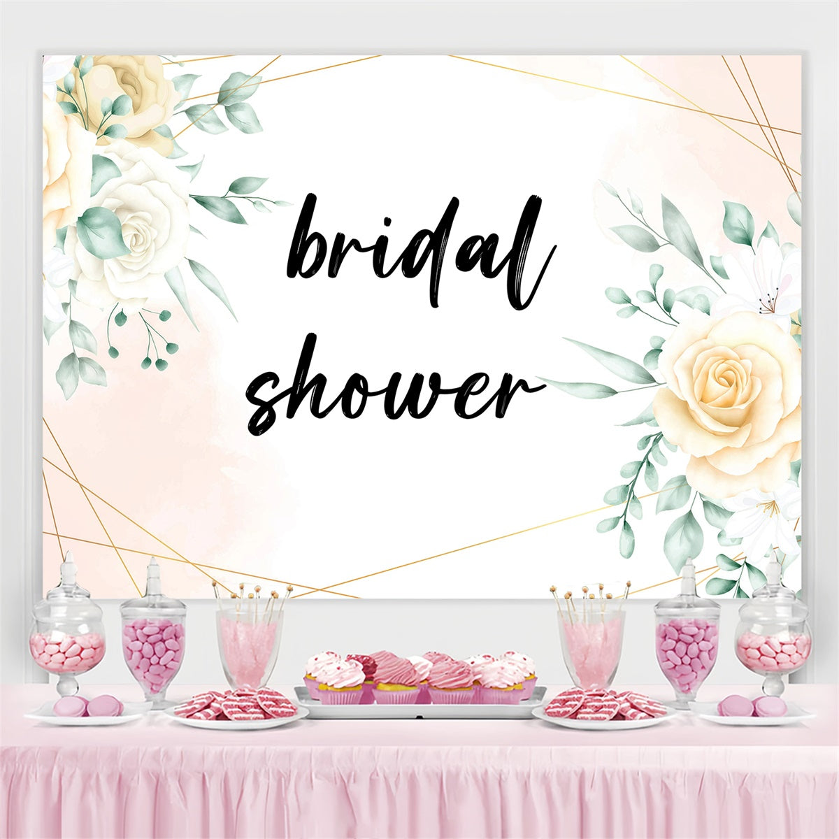 Toile de fond Photo Mariage Personnalisé Cadre Géométrique Rose Crème GQ3-224