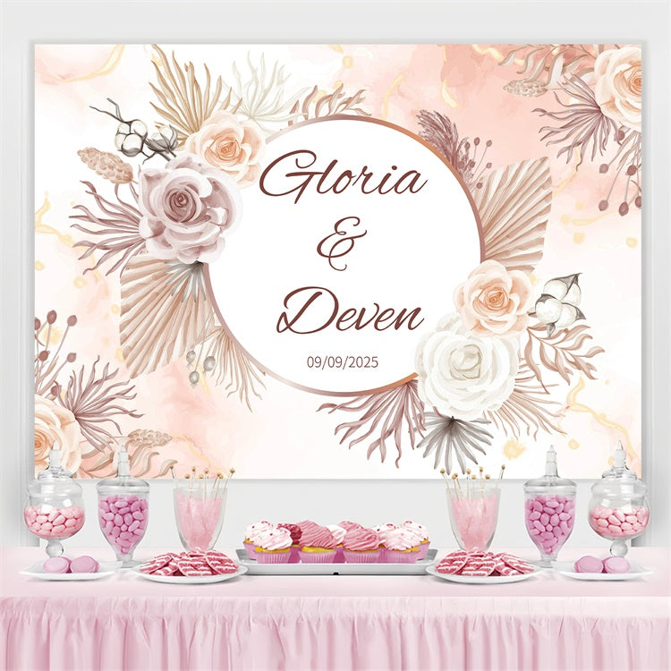 Toile de fond Mariage Personnalisable Fleurs Neutres Rustiques GQ3-225