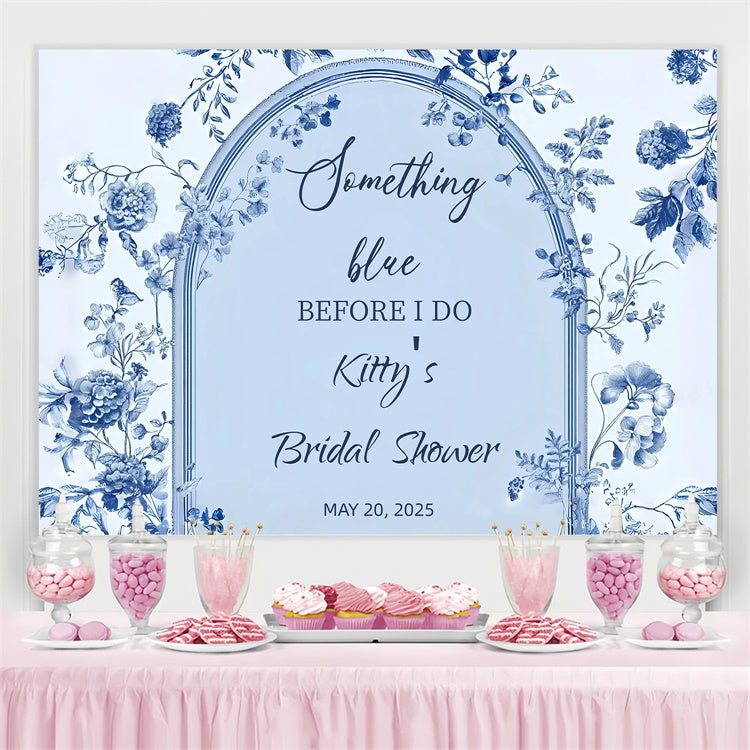 Toile de fond Bridal Shower Personnalisable Arche Florale Vintage Bleue GQ3-227
