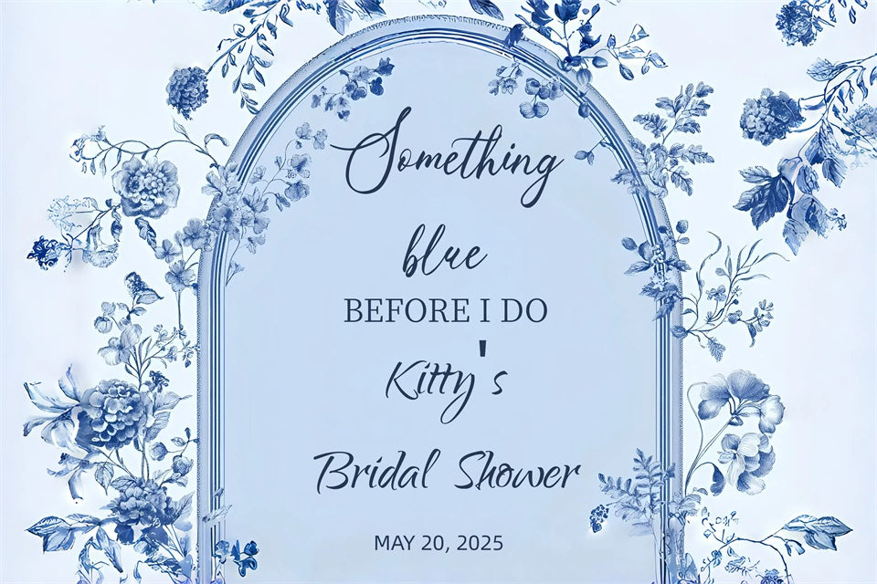 Toile de fond Bridal Shower Personnalisable Arche Florale Vintage Bleue GQ3-227