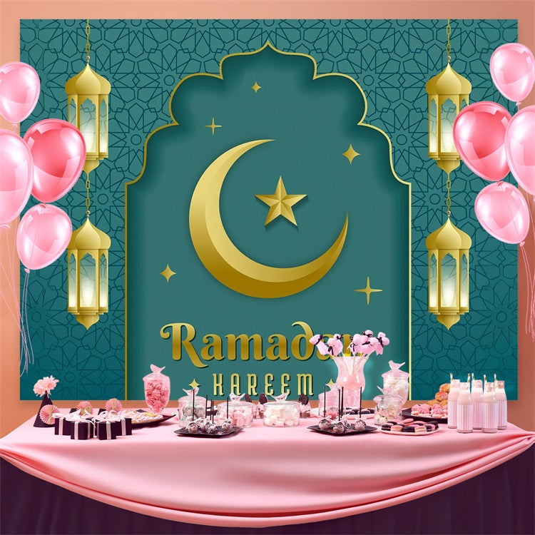 Toile de fond Ramadan Arche Élégante Croissant Lanterne GQ3-23