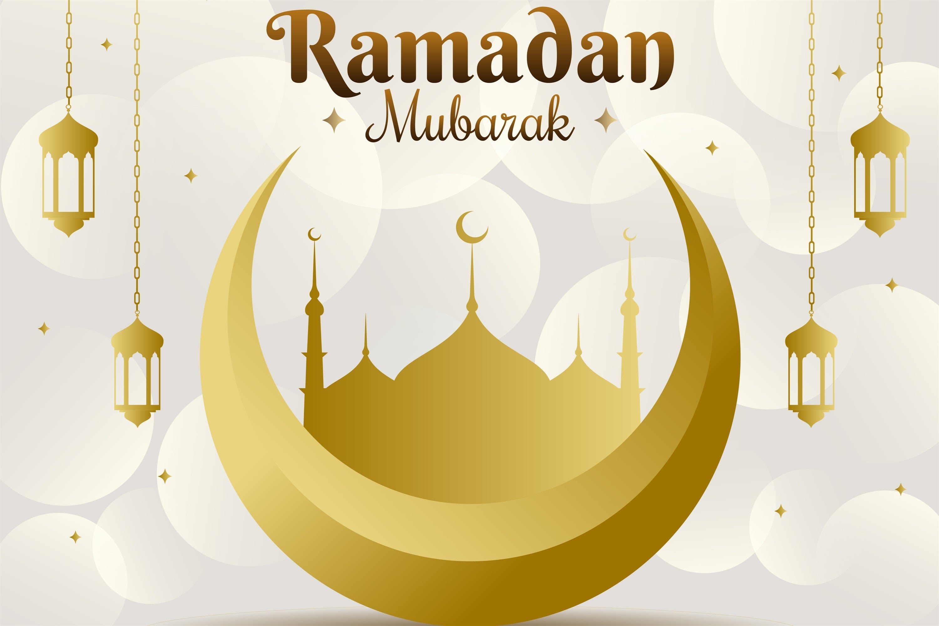 Toile de fond Ramadan Mubarak Croissant Doré Lanternes Suspendues GQ3-24