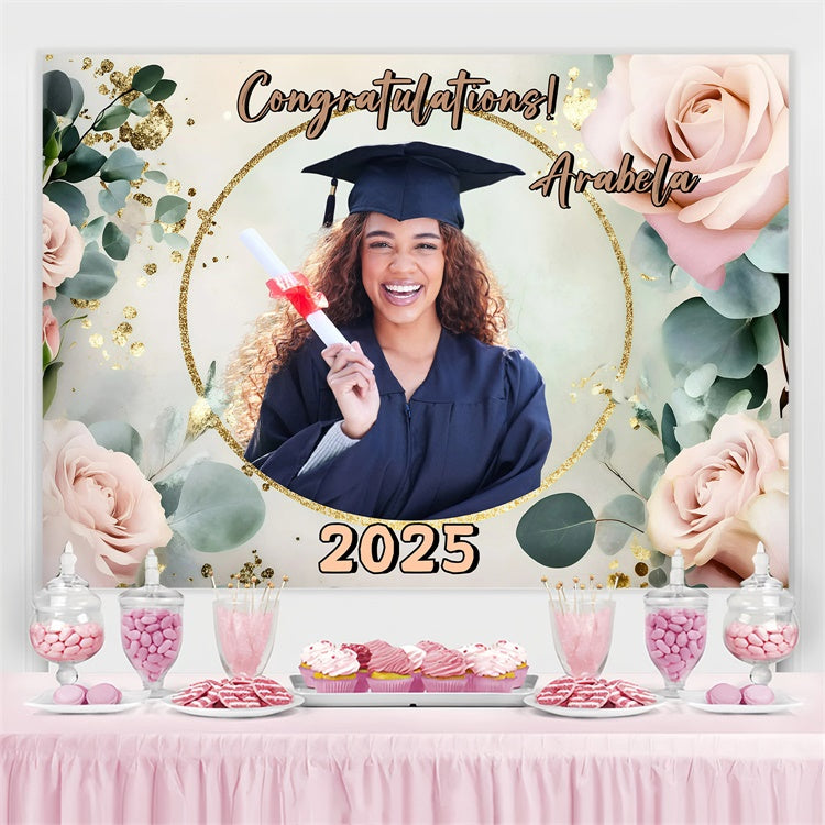 Toile de fond personnalisée de remise des diplômes Cadre rose doux GQ3-241