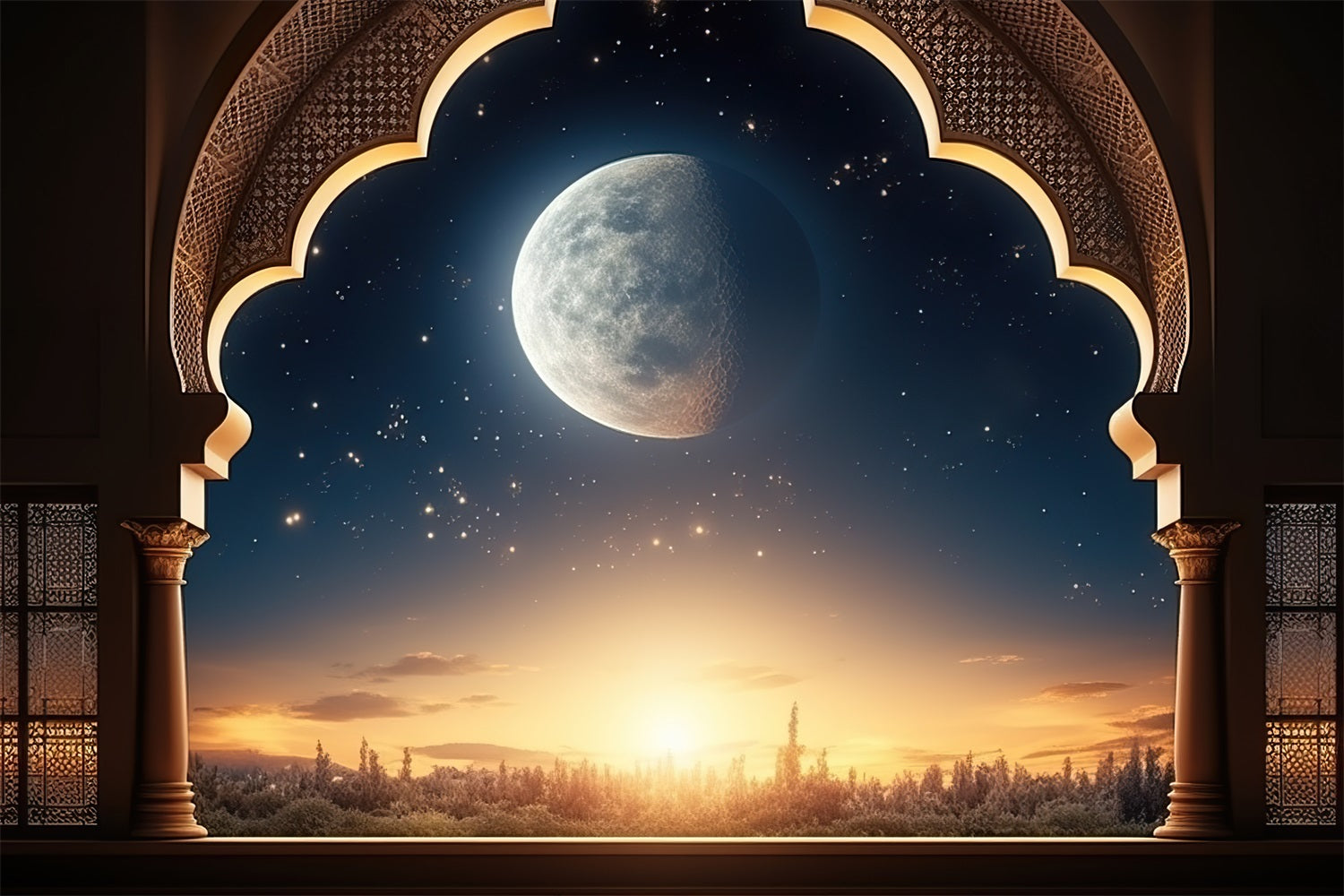 Toile de fond Ramadan Arche Majestueuse au Clair de Lune GQ3-25