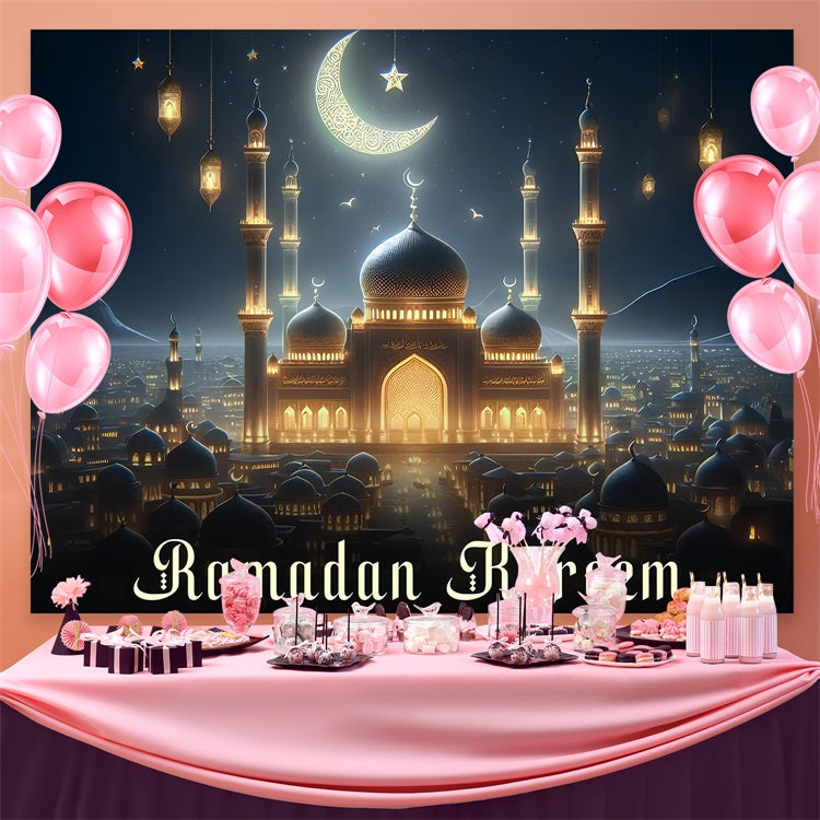 Toile de fond Ramadan Nuit Étoilée Mosquée GQ3-26