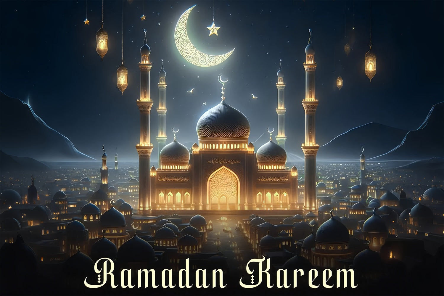 Toile de fond Ramadan Nuit Étoilée Mosquée GQ3-26