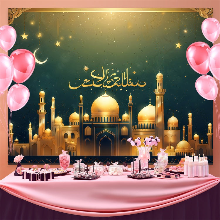 Toile de fond Ramadan Croissant Doré au-dessus de la Mosquée GQ3-27