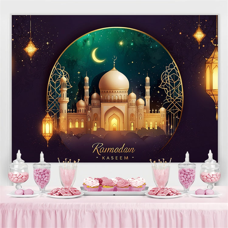 Toile de fond Ramadan Croissant Cadre Doré Mosquée GQ3-28