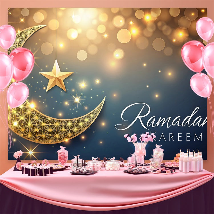 Toile de fond Ramadan Croissant Doré Étoiles Scintillantes GQ3-29