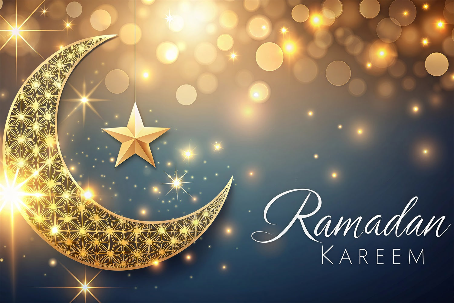 Toile de fond Ramadan Croissant Doré Étoiles Scintillantes GQ3-29