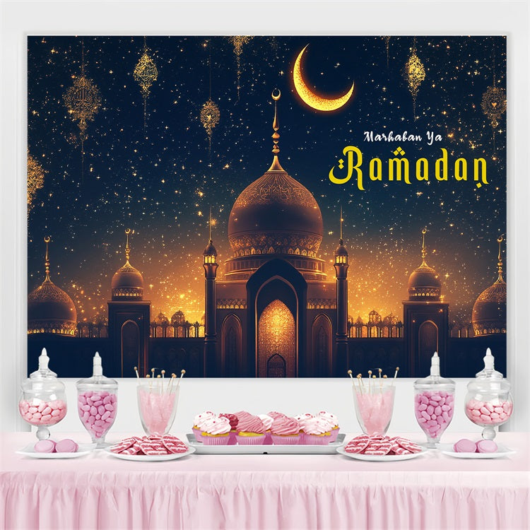 Toile de fond Ramadan Mubarak Nuit Étoilée Mosquée GQ3-30