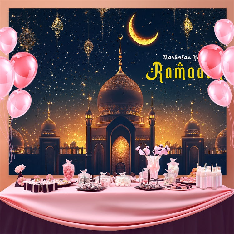 Toile de fond Ramadan Mubarak Nuit Étoilée Mosquée GQ3-30