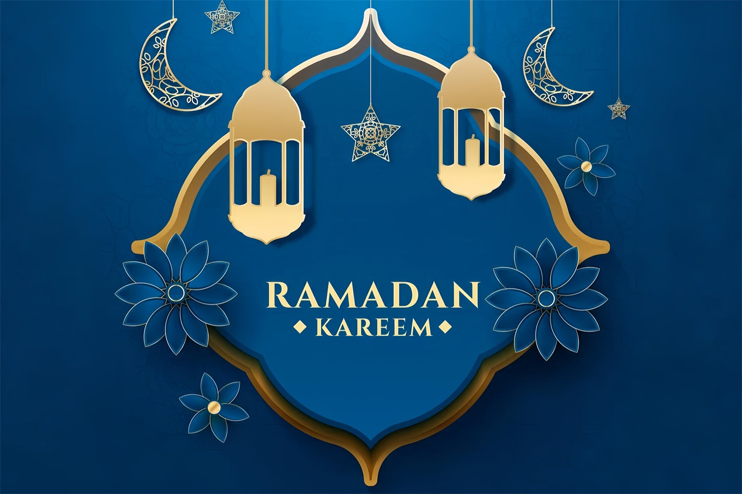 Toile de fond Ramadan Mubarak Croissant Bleu Floral GQ3-31