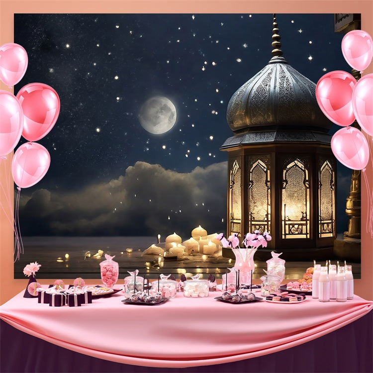 Toile de fond Ramadan Ciel Étoilé Lueur des Lanternes GQ3-32