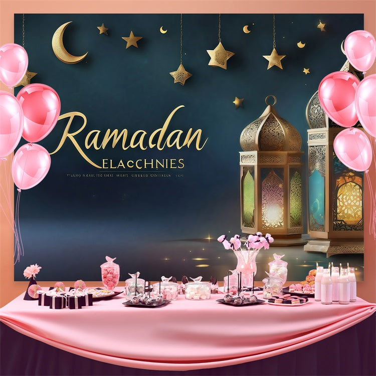 Toile de fond Ramadan Mubarak Lanternes Royales Croissant GQ3-34