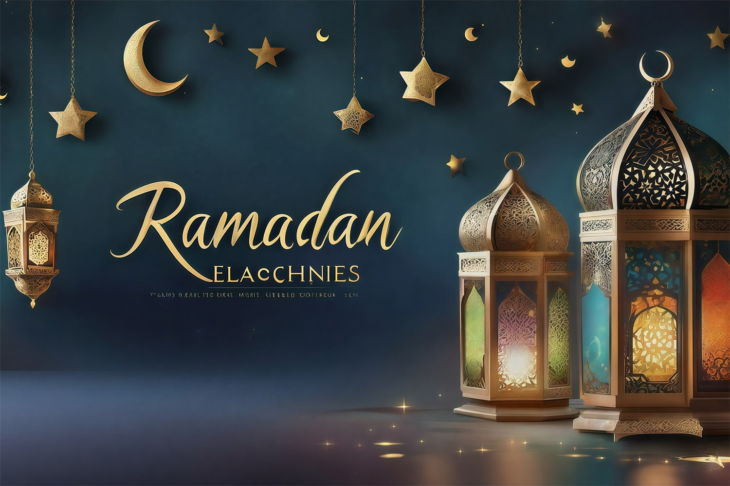 Toile de fond Ramadan Mubarak Lanternes Royales Croissant GQ3-34