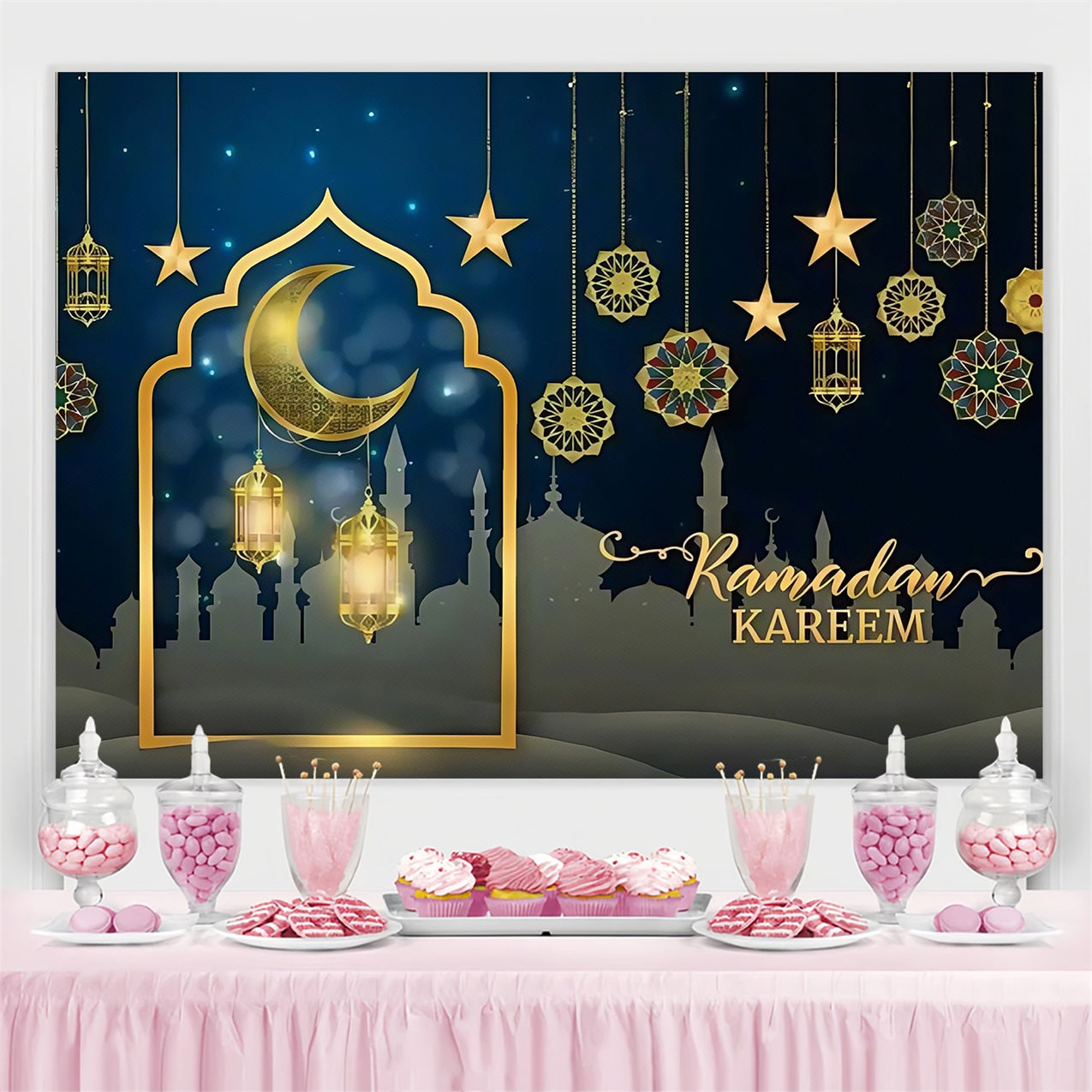 Toile de fond Ramadan Mubarak Ornements Suspendus Croissant GQ3-38