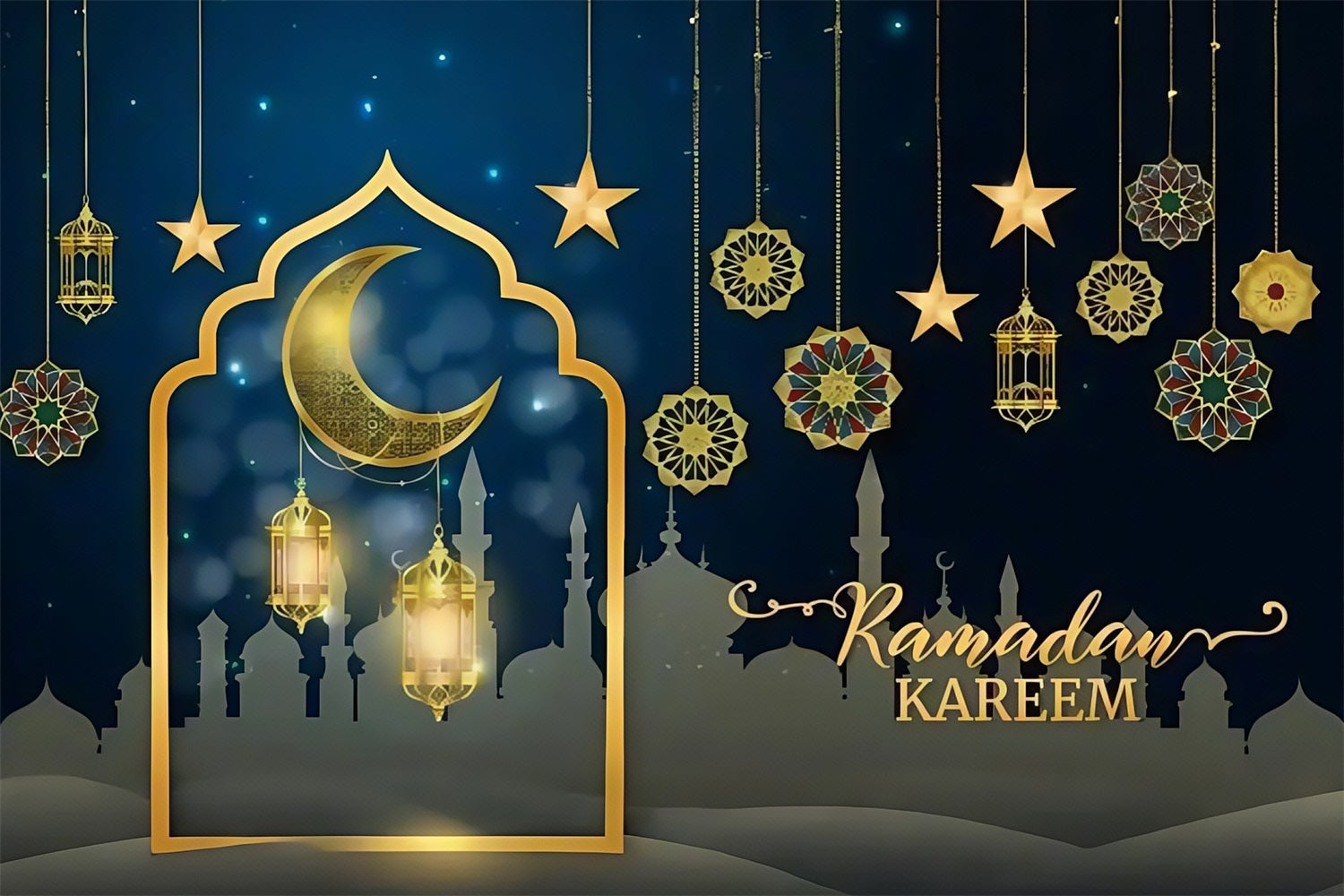 Toile de fond Ramadan Mubarak Ornements Suspendus Croissant GQ3-38