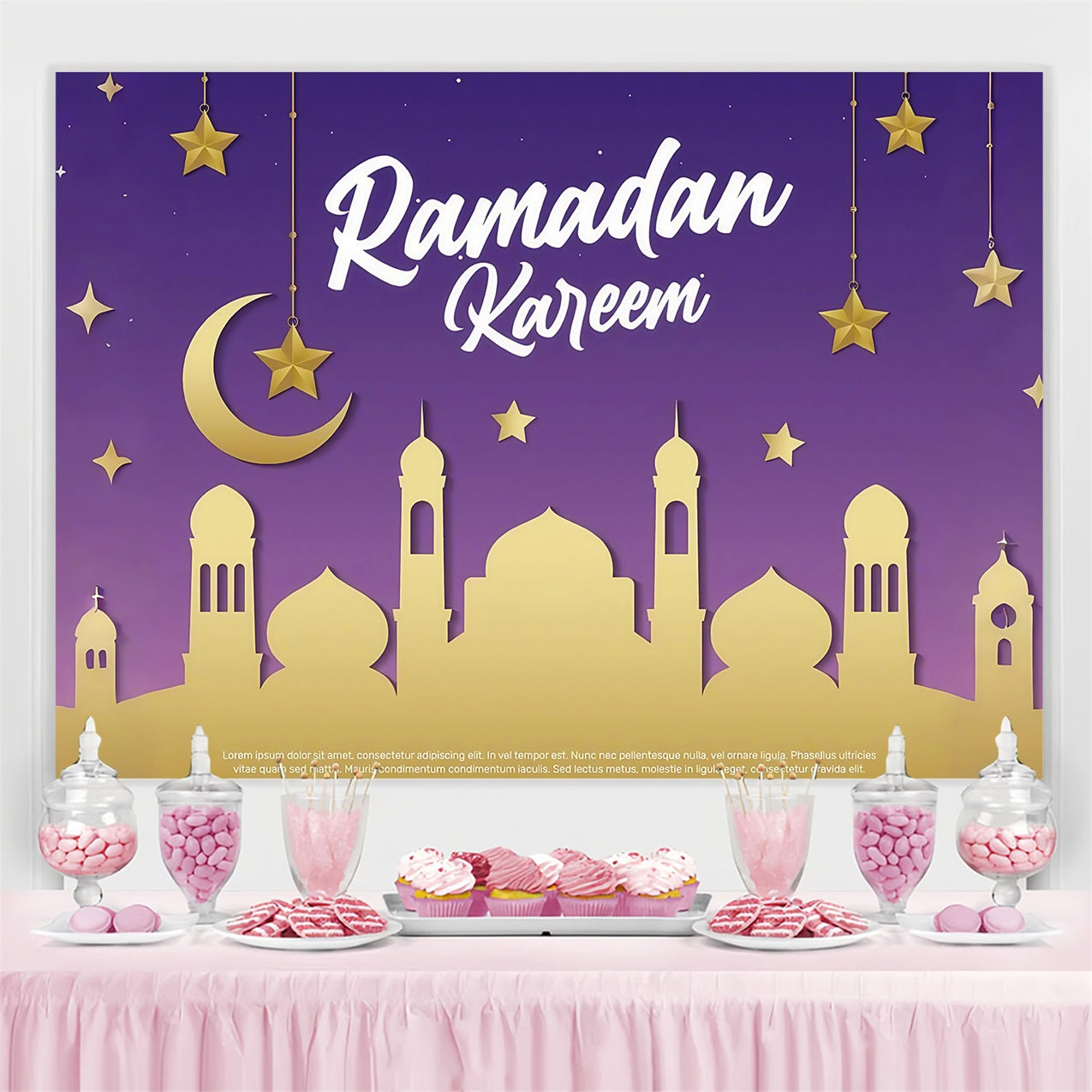 Toile de fond Ramadan Crépuscule Pourpre Croissant Célébration GQ3-39