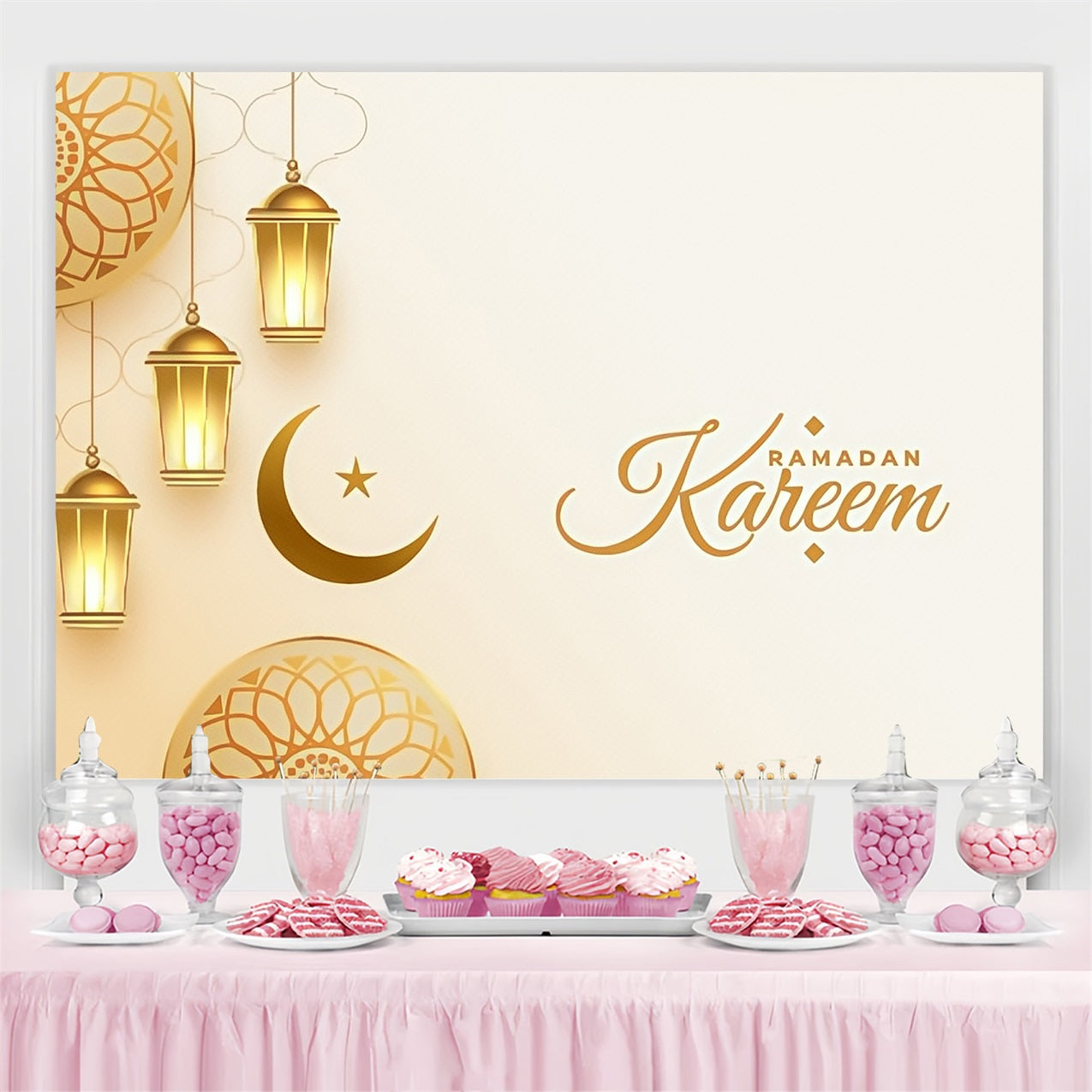 Toile de fond Ramadan Croissant Doré Lanterne Kareem GQ3-41
