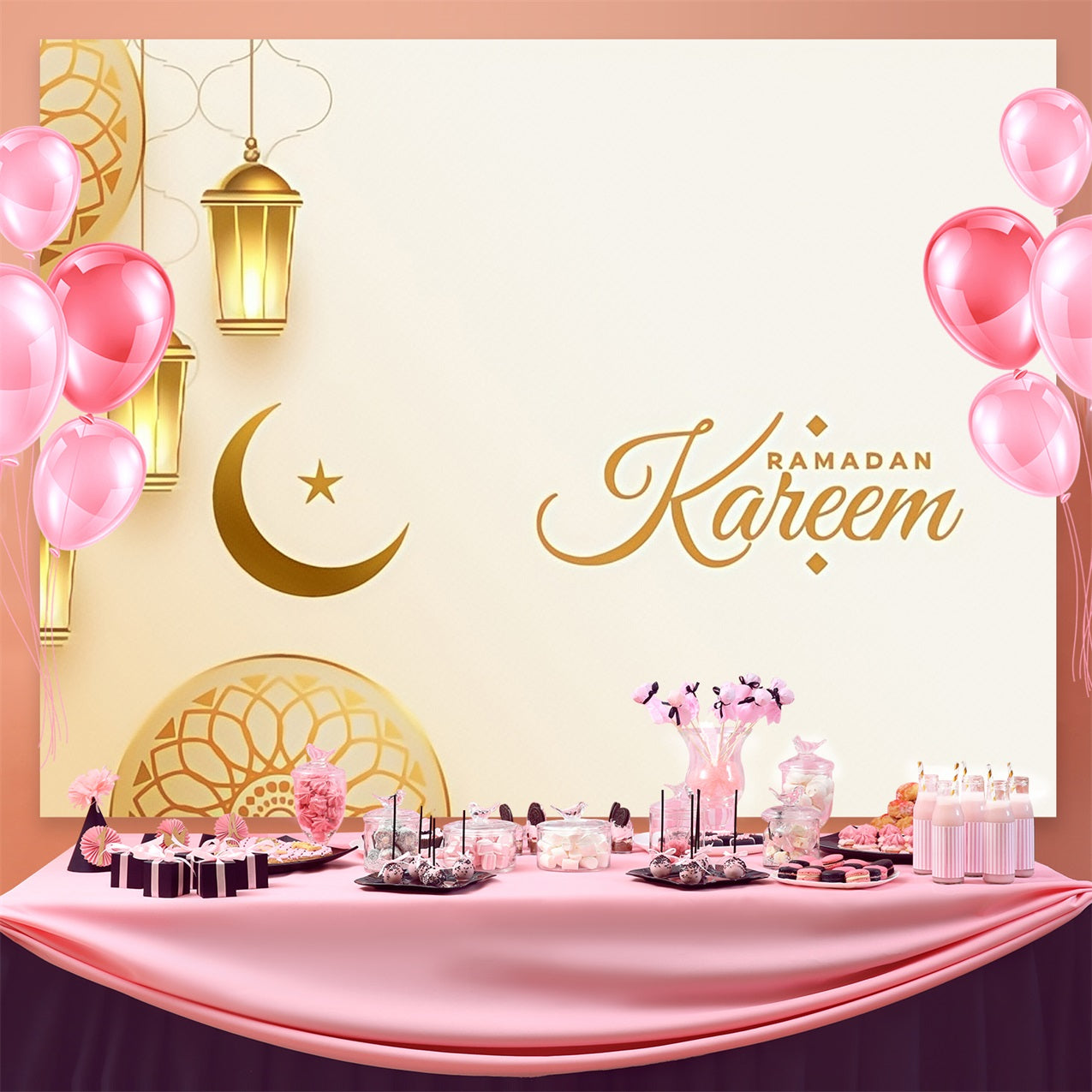 Toile de fond Ramadan Croissant Doré Lanterne Kareem GQ3-41