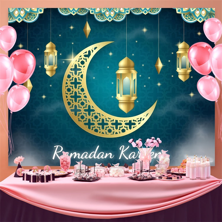 Toile de fond Ramadan Croissant Doré Lanterne GQ3-5