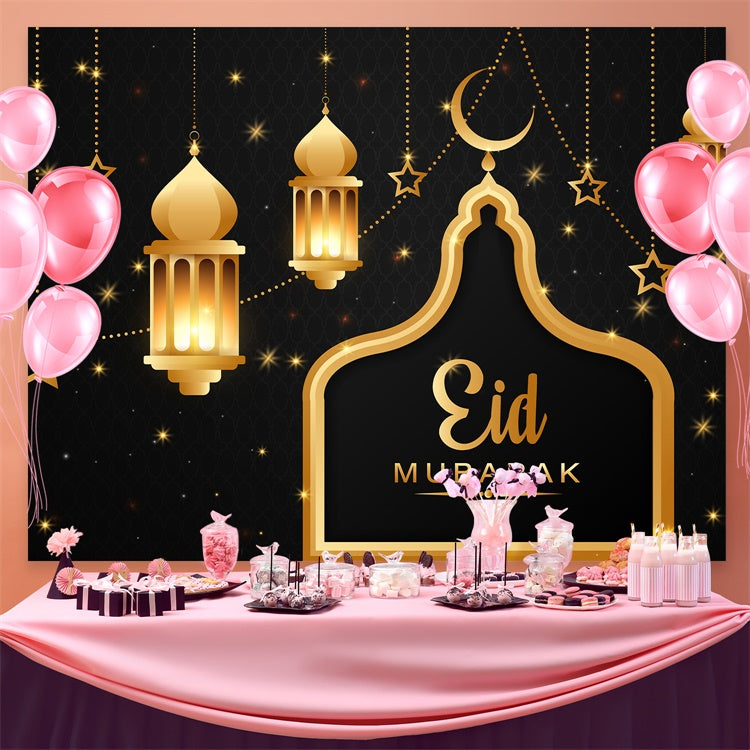 Toile de fond Eid Mubarak Lanternes Dorées Étoilées GQ3-61
