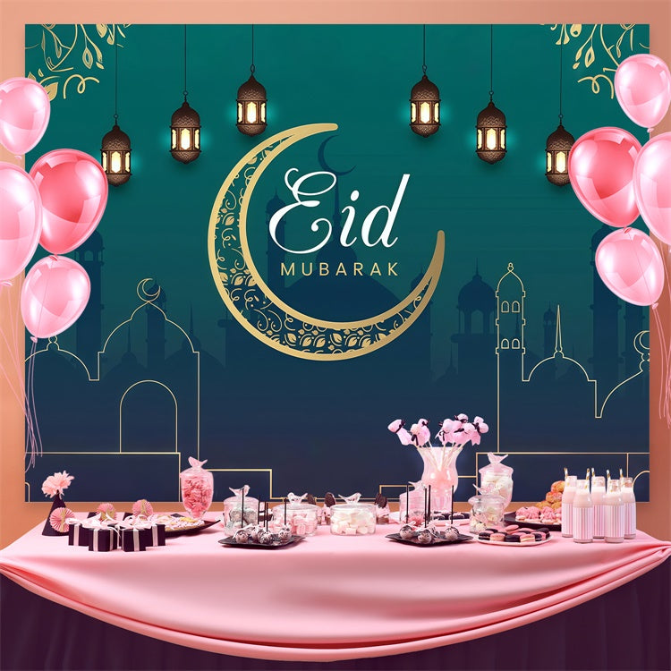 Toile de fond Eid Mubarak Croissant Élégant Vert GQ3-69