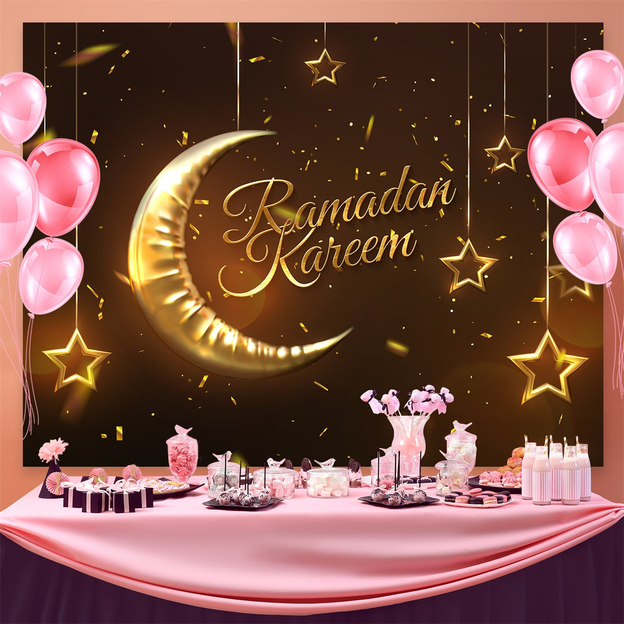 Toile de fond Ramadan Croissant de Lune Doré GQ3-7
