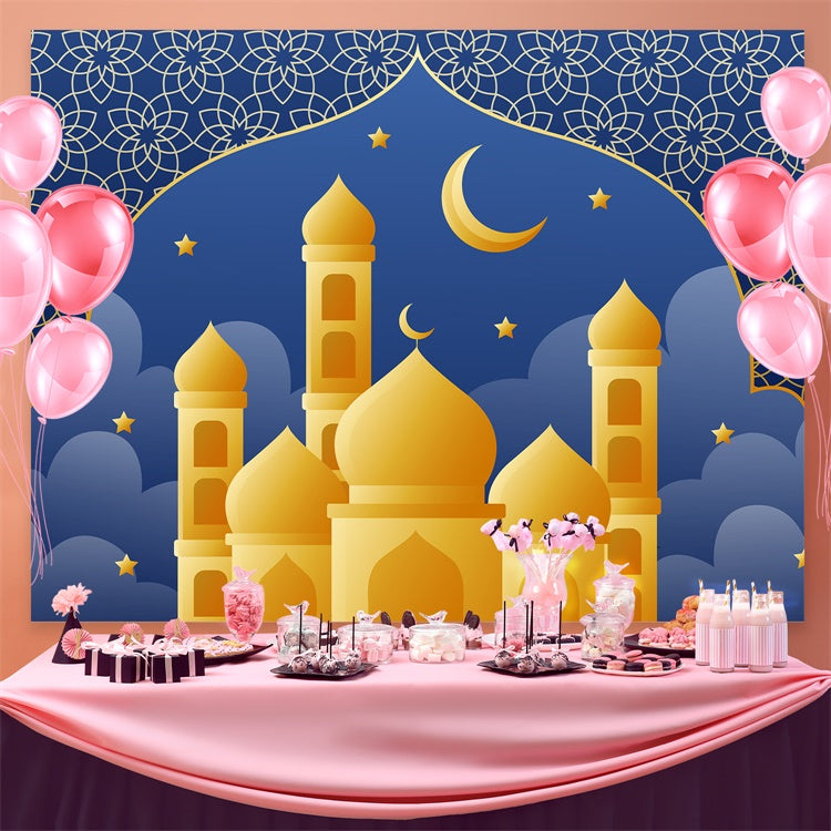 Toile de fond Eid Mubarak Nuit Étoilée Grande Mosquée GQ3-72