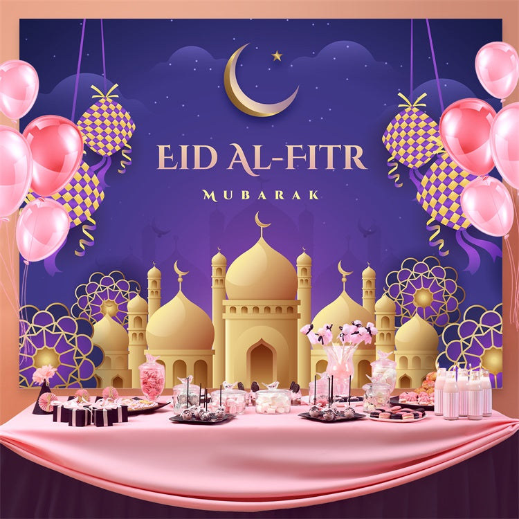 Toile de fond Eid Mubarak Croissant de Lune Pourpre Eid GQ3-73