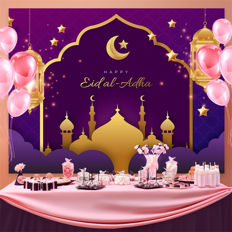 Toile de fond Eid Mubarak Croissant Royal Pourpre Eid GQ3-76
