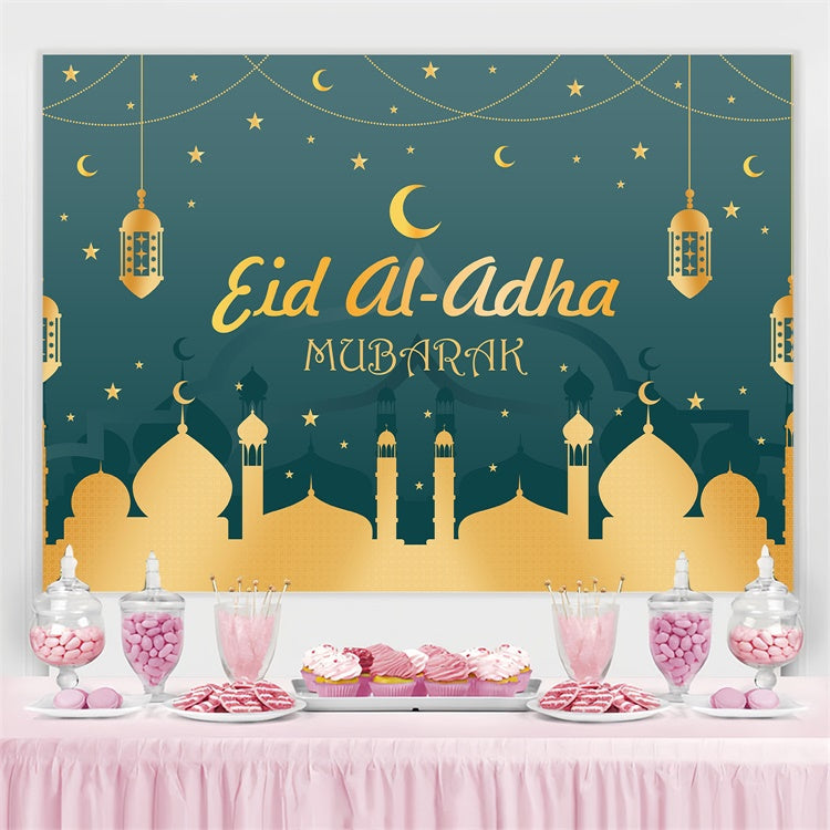 Toile de fond Eid Mubarak Nuit Verte Mosquée Dorée GQ3-81