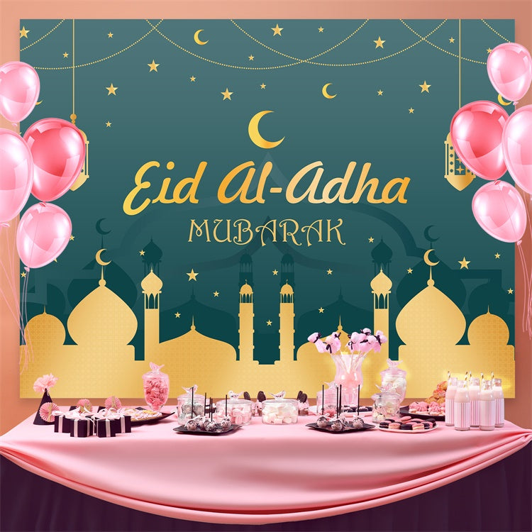 Toile de fond Eid Mubarak Nuit Verte Mosquée Dorée GQ3-81