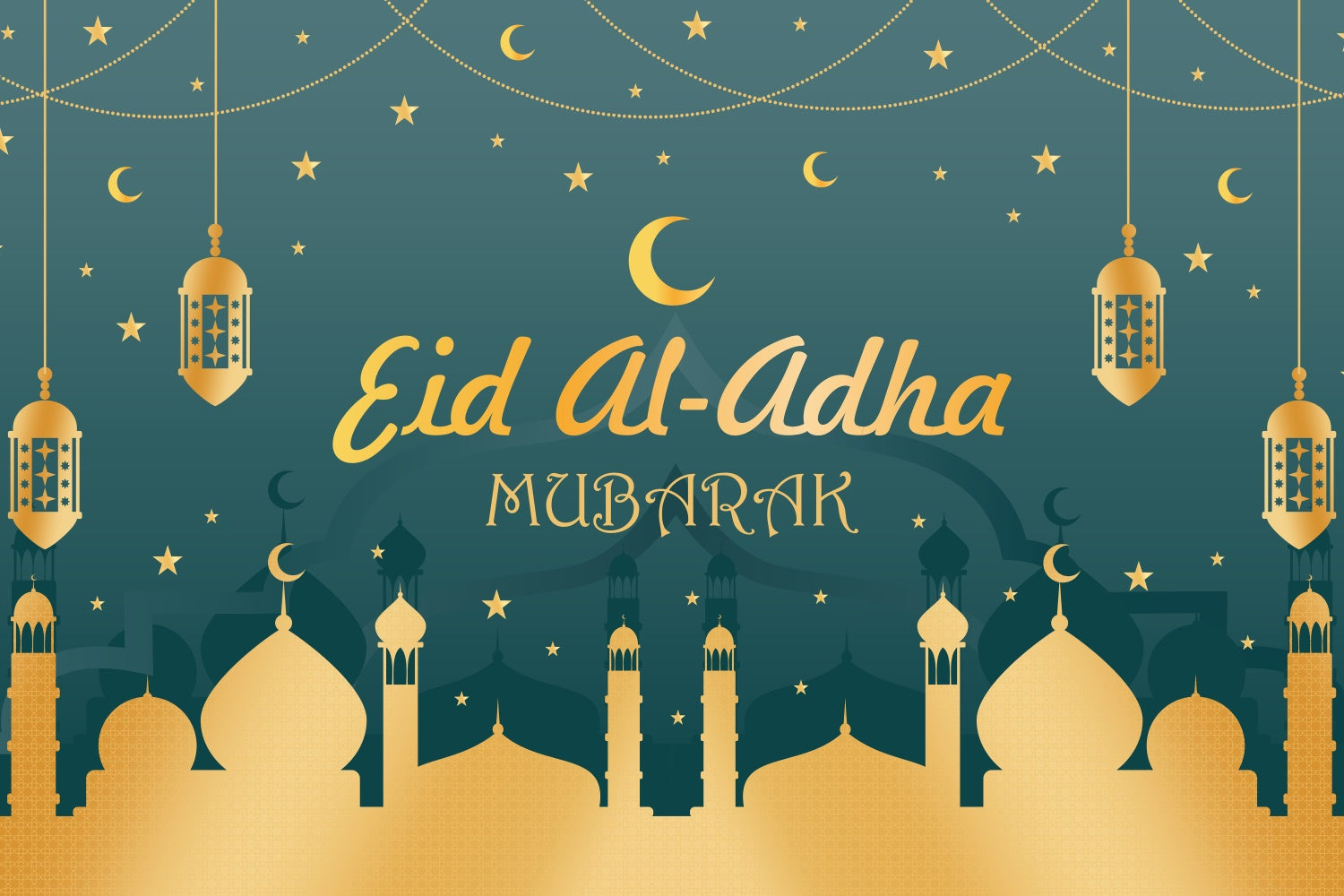 Toile de fond Eid Mubarak Nuit Verte Mosquée Dorée GQ3-81