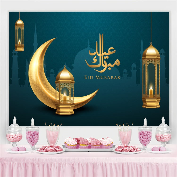 Toile de fond Eid Mubarak Lanternes Scintillantes Croissant de Lune GQ3-89