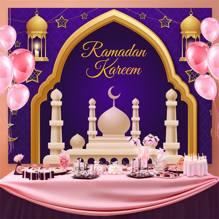 Toile de fond Ramadan Arche Royale Pourpre Dorée Lanternes GQ3-9