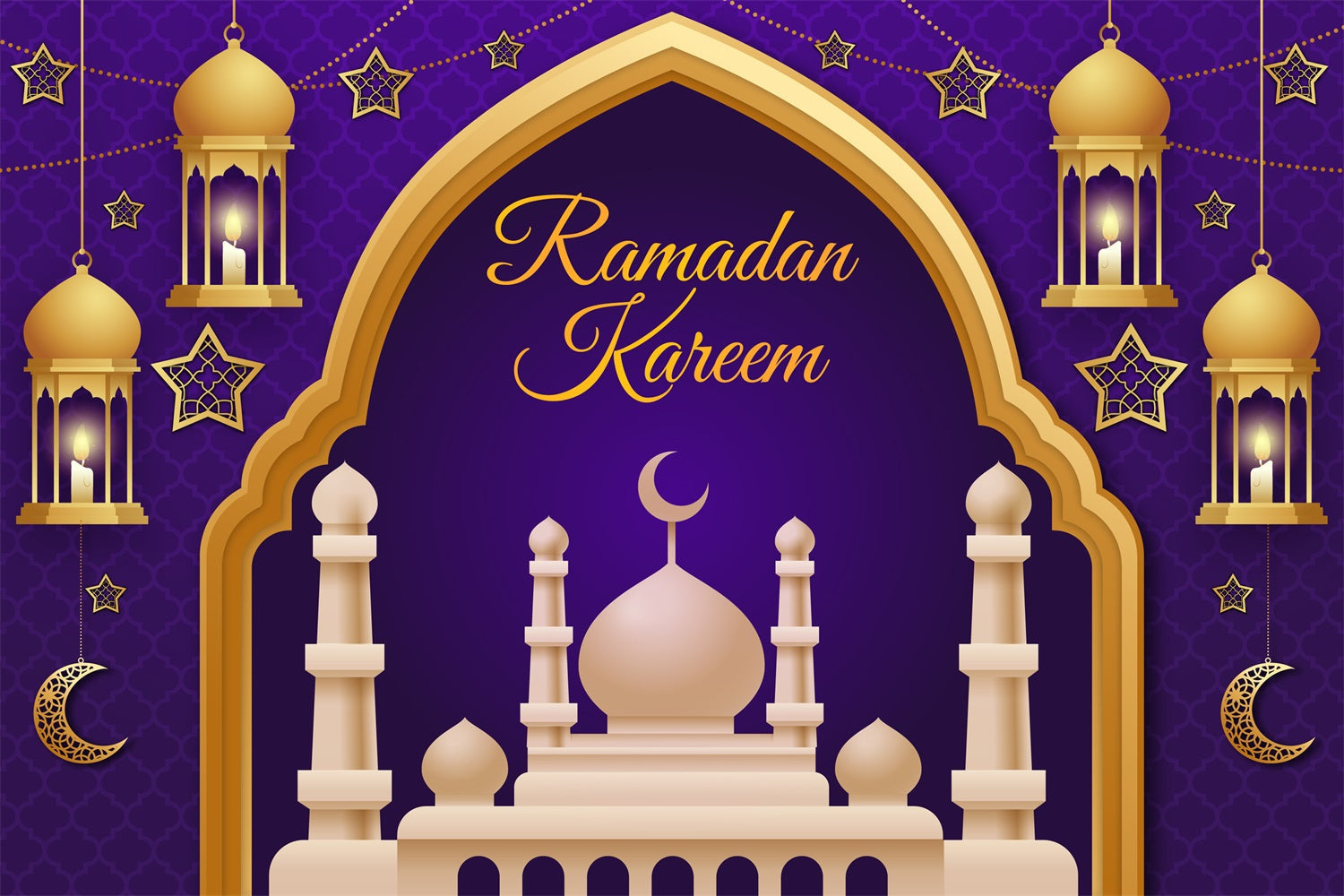 Toile de fond Ramadan Arche Royale Pourpre Dorée Lanternes GQ3-9