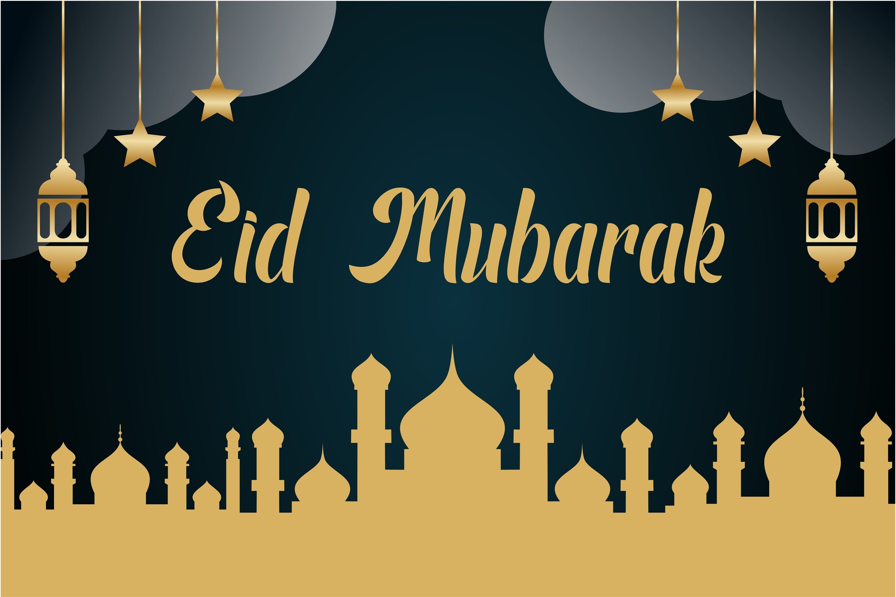 Toile de fond Eid Mubarak Silhouette de Mosquée Dorée Eid GQ3-90